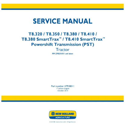 NEW HOLLAND T8.320, T8.350, T8.380, T8.410, T8.380 AND T8.410 TRACTOR TIER 2 SERVICE MANUAL - PDF