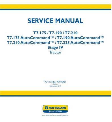 NEW HOLLAND T7.175, T7.190, T7.210, T7.175, T7.190, T7.210 AND T7.225 STAGE IV TRACTOR SERVICE MANUAL - PDF