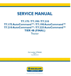 NEW HOLLAND T7.175, T7.190, T7.210, T7.175, T7.190, T7.210 AND T7.225 TIER 4B FINAL TRACTOR SERVICE MANUAL - PDF