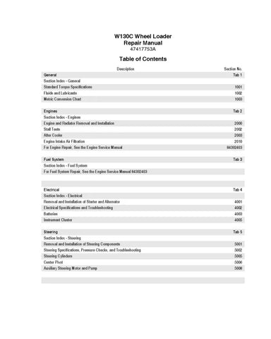 NEW HOLLAND W130C WHEELED LOADER REPAIR MANUAL - PDF FILE