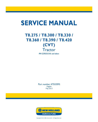 NEW HOLLAND T8.275, T8.300, T8.330, T8.360, T8.390 AND T8.420 TRACTOR SERVICE MANUAL - PDF