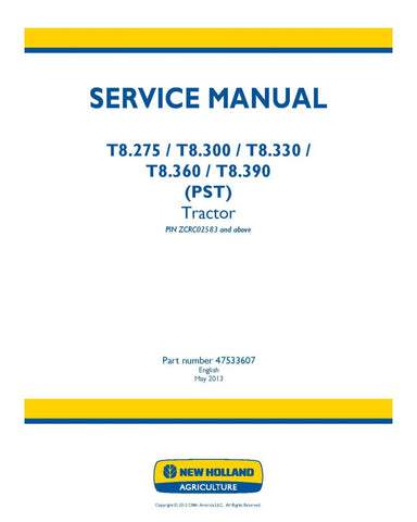 NEW HOLLAND T8.275, T8.300, T8.330, T8.360 AND T8.390 TRACTOR SERVICE MANUAL - PDF