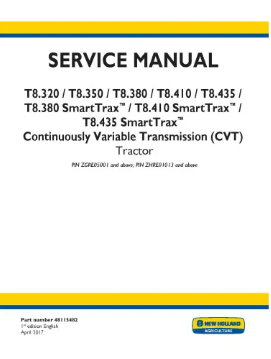 NEW HOLLAND T8.320, T8.350, T8.380, T8.410, T8.435, T8.380, T8.410 AND T8.435 TIER 4B TRACTOR SERVICE MANUAL - PDF