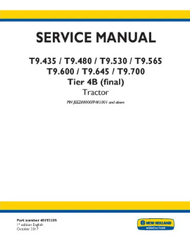 NEW HOLLAND T9.435, T9.480, T9.530, T9.565, T9.600, T9.645 AND T9.700 TIER 4B FINAL 4WD ARTICULATED TRACTOR SERVICE MANUAL - PD