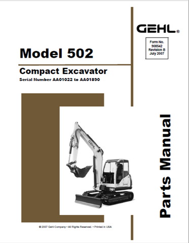 502 - Gehl Compact Excavator Parts Manual PDF Download (918040)