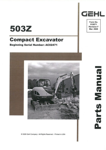 503Z - Gehl Compact Excavator Parts Manual - PDF File Download