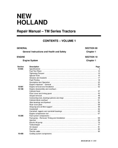 NEW HOLLAND TM115, TM125, TM135, TM150 AND TM165 TRACTOR REPAIR MANUAL - PDF