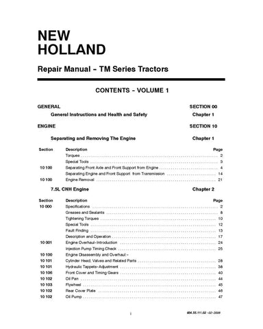 NEW HOLLAND TM120, TM130, TM140, TM155, TM175 AND TM190 TRACTOR REPAIR MANUAL - PDF