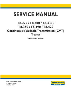 NEW HOLLAND T8.275, T8.300, T8.330, T8.360, T8.390 AND T8.420 TRACTOR TRANSMISSION SERVICE MANUAL - PDF