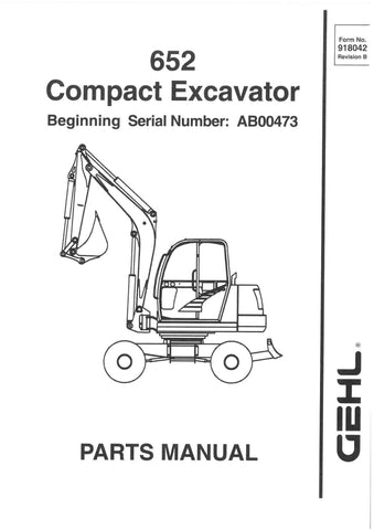 652 - Gehl Compact Excavator Parts Manual PDF Download (908544)