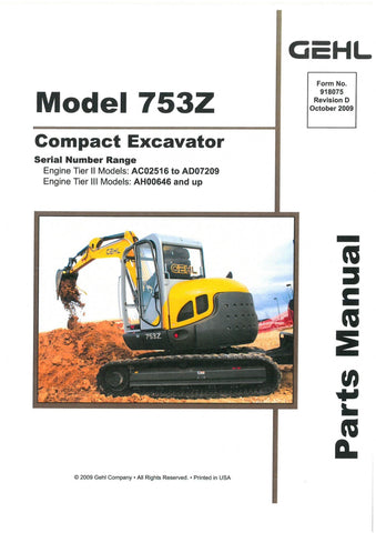 753Z - Gehl Compact Excavator Parts Manual PDF Download (918075)