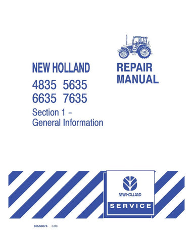 NEW HOLLAND 4835, 5635, 6635 AND 7635 TRACTOR REPAIR MANUAL - PDF FILE