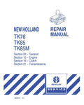NEW HOLLAND TK76, TK85 AND TK85M CRAWLER TRACTOR REPAIR MANUAL - PDF FILE