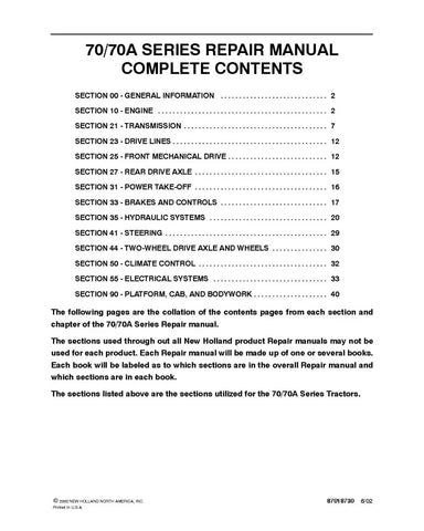 NEW HOLLAND 8670, 8670A, 8770, 8770A, 8870, 8870A, 8970 AND 8970A TRACTOR REPAIR MANUAL - PDF FILE