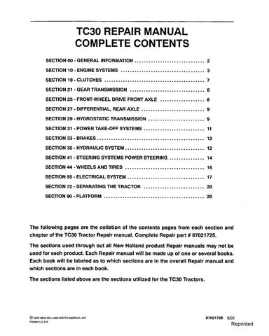 NEW HOLLAND TC30 TRACTOR REPAIR MANUAL - PDF FILE