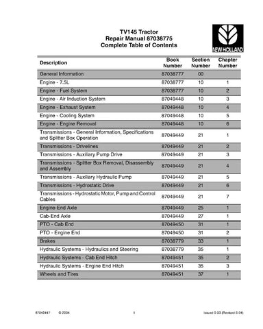NEW HOLLAND TV145 TRACTOR REPAIR MANUAL - PDF FILE