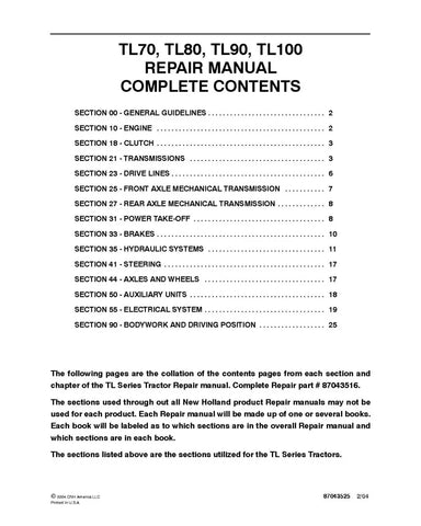 NEW HOLLAND TL100, TL70, TL80 AND TL90 TRACTOR REPAIR MANUAL - PDF FILE