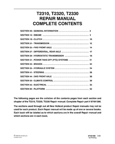 NEW HOLLAND T2310, T2320 AND T2330 TRACTOR REPAIR MANUAL - PDF FILE