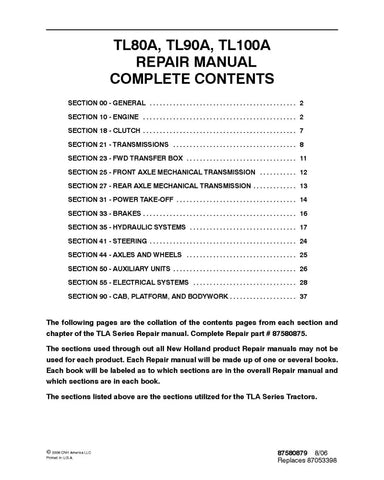NEW HOLLAND TL80A, TL90A AND TL100A TRACTOR REPAIR MANUAL - PDF FILE