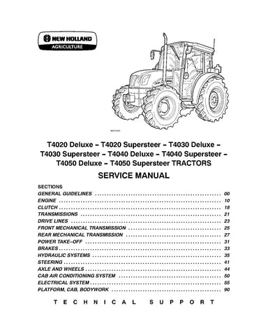NEW HOLLAND DELUXE T4020, T4030, T4040, T4050, T4020, T4030, T4040 AND T4050 TRACTOR SERVICE MANUAL - PDF FILE