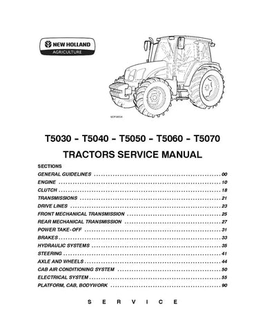 NEW HOLLAND T5030, T5040, T5050, T5060 AND T5070 TRACTOR SERVICE MANUAL - PDF FILE