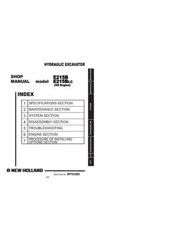 NEW HOLLAND E215B AND E215B LC HYDRAULIC EXCAVATOR ENGINE WORKSHOP MANUAL - PDF