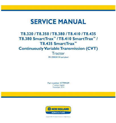 NEW HOLLAND T8.320, T8.350, T8.380, T8.410, T8.435, T8.380, T8.410 AND T8.435 TIER 2 TRACTOR SERVICE MANUAL - PDF