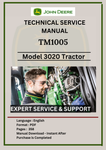 TECHNICAL MANUAL - JOHN DEERE  3020 ROW-CROP TRACTOR TM1005