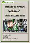 OPERATORS MANUAL -  JOHN DEERE 2355, 2555 TRACTOR OML64483