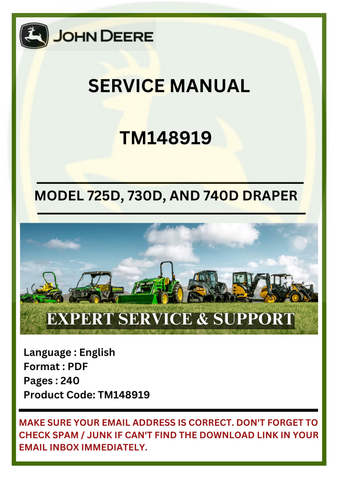 SERVICE MANUAL- JOHN DEERE 725D, 730D, 735D AND 740D DRAPER PLATFORMS TM148919