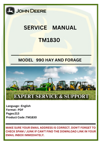 SERVICE  MANUAL- JOHN DEERE 990 HAY AND FORAGE ROTARY PLATFORM DIAGNOTIC COMBINES TM1830