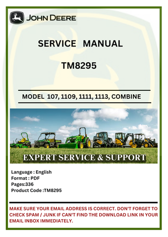 SERVICE MANUAL- JOHN DEERE 107, 1109, 1111, 1113, 2109, 2111, 2115 PLANTERS COMBINES TM8295