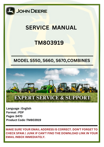 SERVICE MANUAL- JOHN DEERE  S550, S660, S670, S680, S690 COMBINES TM803919