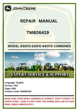 REPAIR  MANUAL- JOHN DEERE 630FD, 635FD, 640FD, 645FD FLEXIBLE DRAPER PLATFORM  COMBINES TM806419