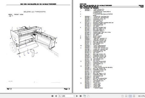 AGCO ALLIS BALERS 302, 303 444 BALE THROWER 20, 32, 44 SPARE PARTS CATALOGUE MANUAL 79001525 - PDF FILE