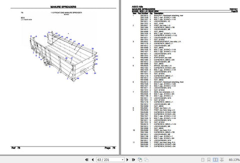 Enhance the efficiency of your AGCO Allis manure spreader with the comprehensive Spare Parts Catalogue Manual (79001541) available in PDF format. This essential resource provides detailed diagrams and part numbers, ensuring you can easily identify and order the right components for maintenance and repairs
