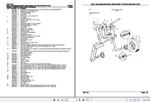 Enhance your agricultural efficiency with the AGCO Allis Semi Mounted 2000, 3000 Wheel Type Moldboard Plow 2500 Spare Parts Catalogue Manual (79003823). This comprehensive