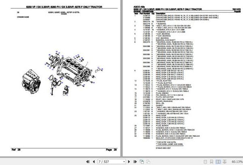 Unlock the full potential of your AGCO Allis tractors with the comprehensive Spare Parts Catalogue Manual (79011975) for models 6250VF, DX3.30VF, 6260FV, and DX3.50VF, 6275F. This PDF file is an essential resource for any tractor owner, providing detailed