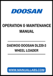 DAEWOO DOOSAN DL220-3 WHEEL LOADER OPERATION & MAINTENANCE MANUAL - PDF FILE
