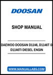 DAEWOO DOOSAN D1146, D1146T & D1146TI DIESEL ENGINE SHOP MANUAL - PDF FILE