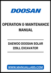 DAEWOO DOOSAN SOLAR 220LL EXCAVATOR OPERATION & MAINTENANCE MANUAL - PDF FILE