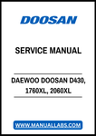 DAEWOO DOOSAN D430, 1760XL, 2060XL SKID STEER LOADER DIESEL ENGINE SERVICE MANUAL - PDF FILE