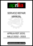 SCOPRI IL MANUALE DI SERVIZIO E RIPARAZIONE APRILIA RST 1000, MILLE 2002 - 2003 IN FORMATO PDF, UN INDISPENSABILE STRUMENTO PER OGNI APPASSIONATO DI MOTO. QUESTO MANUALE DETTAGLIATO OFFRE ISTRUZIONI CHIARE E PRECISE PER LA MANUTENZIONE E LA RIPARAZIONE DELLA TUA MOTO, GARANTENDO PRESTAZIONI OTTIMALI E UNA LUNGA DURATA.