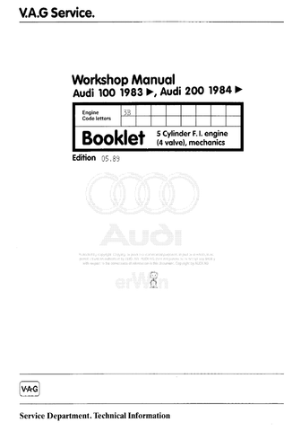 Audi 100 1983 to 1991 44, 443, 444, 445, 446 Workshop Manual Electrical Wiring Diagram