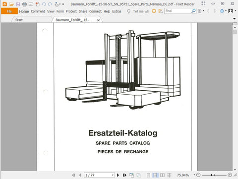 Discover the ultimate resource for maintaining your BAUMANN forklift with our comprehensive Spare Parts Catalogue Manual in PDF format. This meticulously organized digital guide provides easy access to essential parts information, ensuring you can quickly identify and order the components you need to keep your equipment running smoothly.