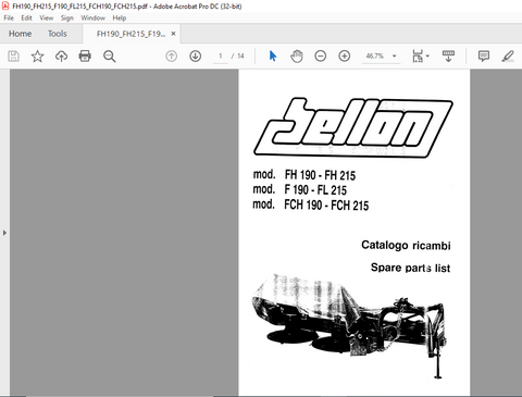Discover the ultimate resource for maintaining your BELLON FH190-FH215, F190-FL215, and FCH190-FCH215 models with our comprehensive Spare Parts Catalogue Manual. This PDF file is meticulously designed to provide you with detailed diagrams and part numbers, ensuring you can easily identify and order the components you need for efficient repairs and maintenance.