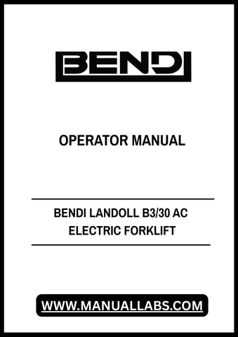 Discover the essential Bendi Landoll B3/30 AC Electric Forklift Operator Manual (F-955-1217) in a convenient PDF format. This comprehensive guide is designed to enhance your operational efficiency and ensure safety while using the B3/30 model. With easy navigation and clear instructions, you can quickly access vital information whenever you need it.