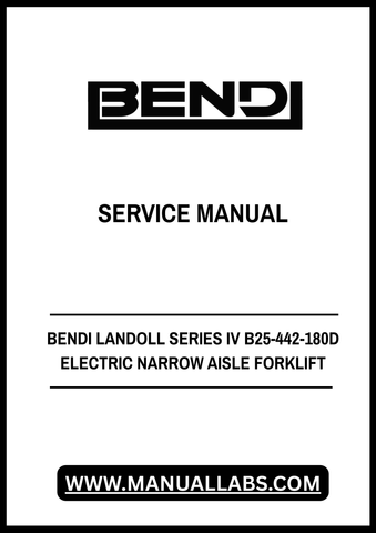 Discover the essential resource for maintaining your Bendi Landoll Series IV B25-442-180D Electric Narrow Aisle Forklift with our comprehensive service manual in PDF format. This manual is designed to provide you with detailed insights into the operation, maintenance, and troubleshooting of your forklift, ensuring optimal performance and longevity.