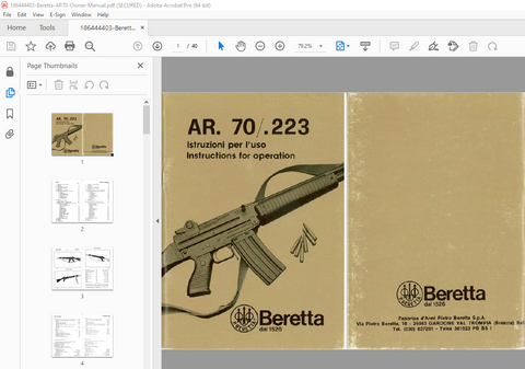 Discover the essential guide for your Beretta AR 70 AR 223 with our comprehensive Operator Manual, available in a convenient PDF format. This manual is designed to provide you with detailed instructions and insights, ensuring you get the most out of your firearm.