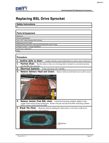 CATERPILLAR BI616311 BSL MAINTENANCE PROCEDURES NORTH GOONYELLA ARMORED FACE